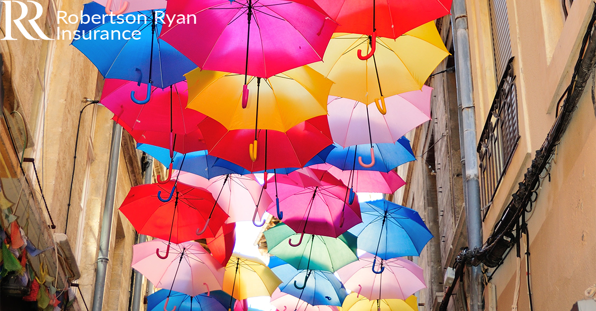 Multiple colorful umbrellas